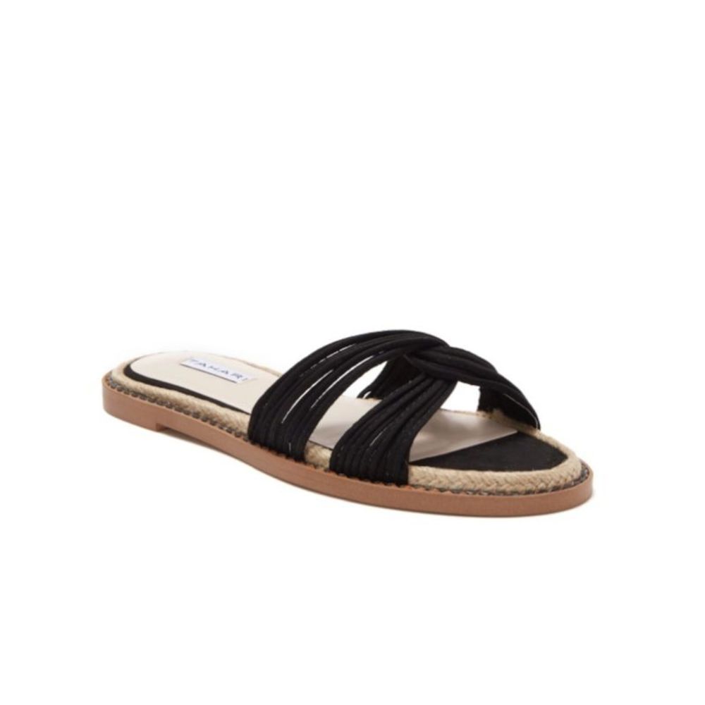 TAHARI Womens Black Jute Trim Cailyn Round Toe Slide Slide Sandals 8.5 M
